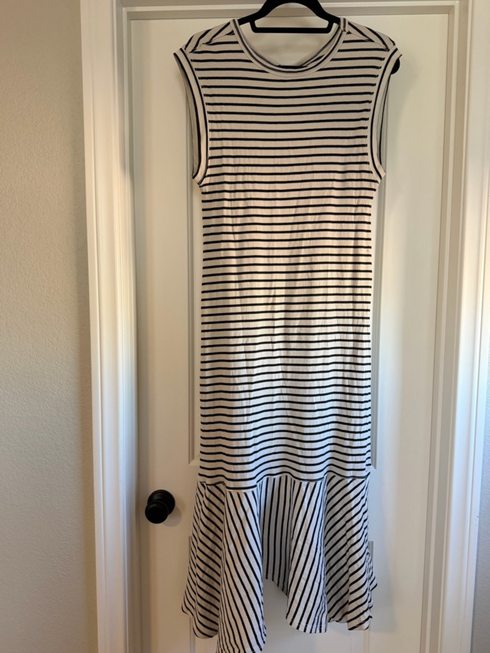 Anthropologie Black & White Striped Sleeveless Midi Dress